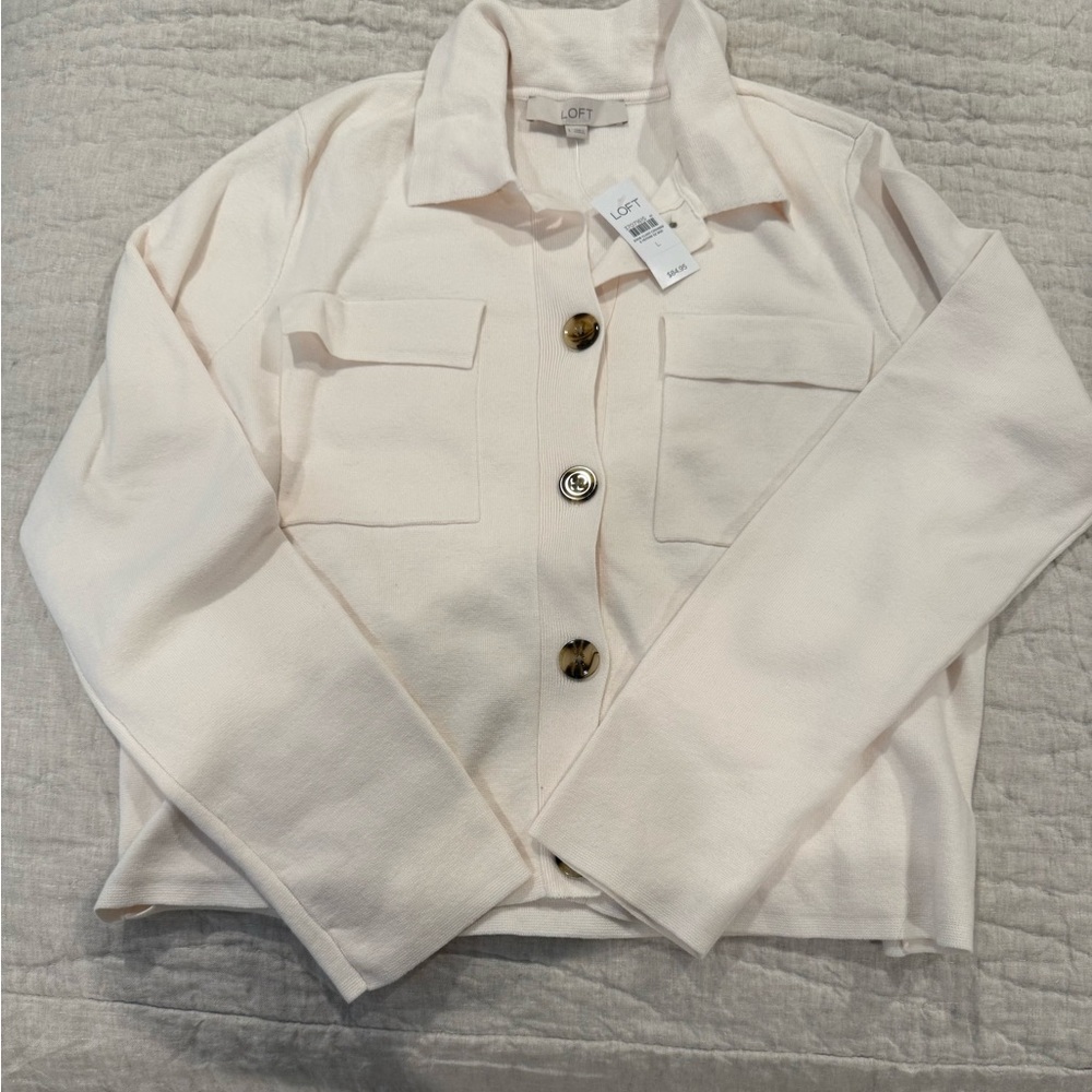 LOFT Soft Cream Shacket Style with Button Detail